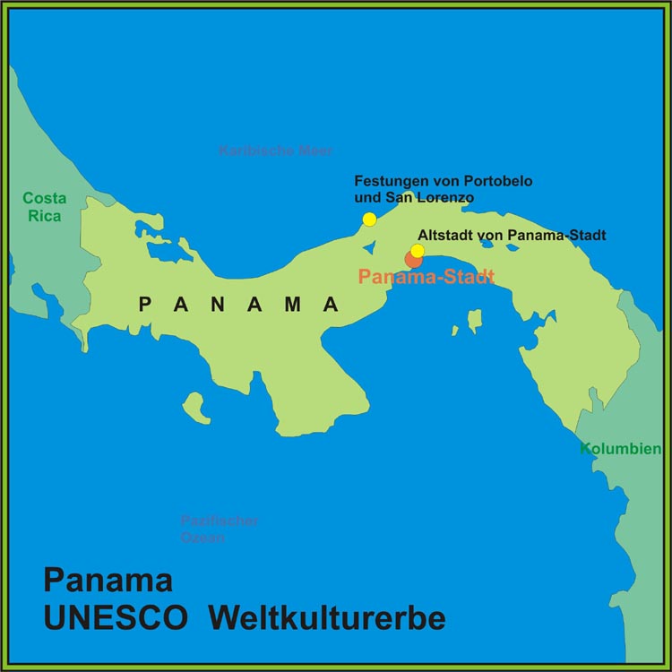 Karte des UNESCO-Weltkulturerbe in Panama